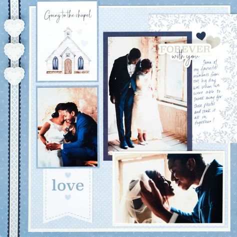 July Completed Album Challenge PLUS A Wedding Scrapbook Layout Wedding Album Scrapbooking, Wedding Album Layout, Wedding Scrapbook Pages, Scrapbook Wedding, Wedding Scrapbooking, Wedding Scrapbooking Layouts, Scrapbook Design Layout, Polka Dot Paper, Baby Stickers