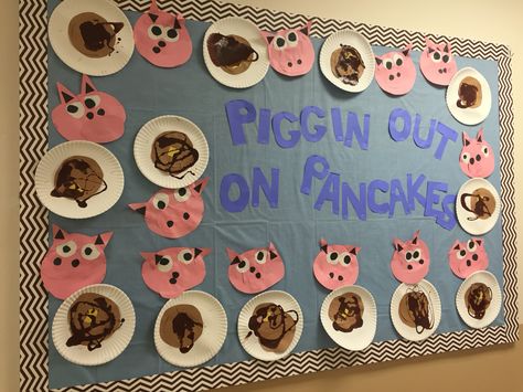 If you give a pig a pancake board Pancake Bulletin Board, If You Give A Pig A Pancake Craft Preschool, If You Give A Pig A Pancake Craft, Pig A Pancake Craft, If You Give A Pig A Pancake, If You Give A Pig A Pancake Activities, Pancake Activities, Pancake Board, Storybook Crafts