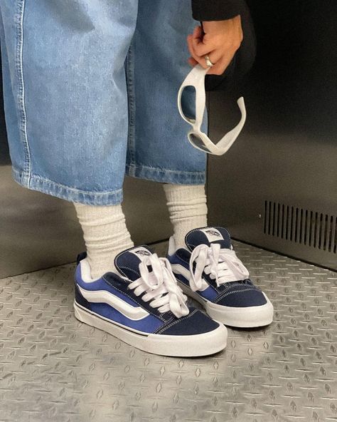 Blue Shoes Aesthetic, Blue Vans Outfit, Vans Shoes Aesthetic, Blue Vans Aesthetic, Vintage Blue Sneakers For Streetwear, Blue Vans Shoes, Blue Old Skool Vans, Blue Shoes Outfit, Blue Scratch-resistant Sneakers For Streetwear