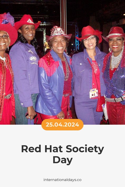 Today is Red Hat Society Day! Let's all wear red hats and purple outfits to celebrate the anniversary of the founding of this wonderful organization! Red Hat Society Fashion, Jenny Joseph, Lavender Outfit, Red H, Purple Outfit, Social Organization, Red Hat Society, First Meeting, Age 50