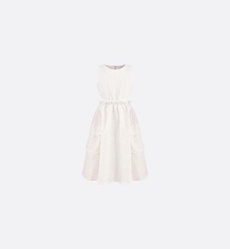 Kids' Flared Dress Ivory Jacquard with Cloqué Effect | DIOR Dior Kids, Dior Star, Ivory Fabric, Heart Embroidery, Mens Travel Bag, Dior Jewelry, Flared Dress, Floral Jacquard, Tshirt Skirt