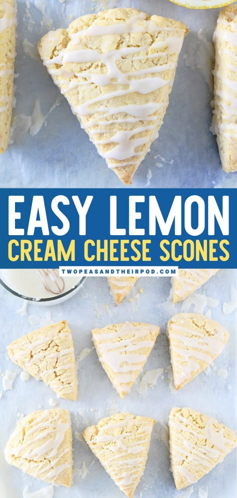 Lemon Cream Cheese Scones Cream Cheese Scones Recipe, Tender Scones, Cream Cheese Scones, Cheese Scones Recipe, Lemon Scones Recipe, Cheese Scone Recipes, Gluten Free Brunch, Scones Recipe Easy, Lemon Scones