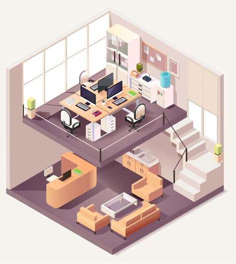 Isometric office different floors composition Isometric Office, Different Floors, Isometric Design, Graphic Design Lessons, Dream Bedroom, Room Interior, Second Floor, Office Design, Vector Art