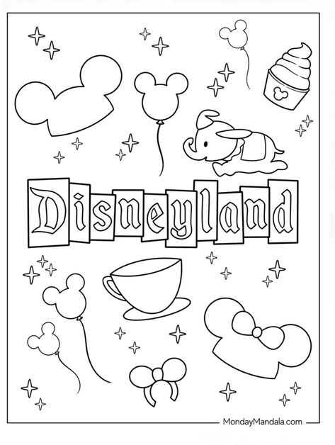 Disneyland Doodles, Disneyland Drawing, Disney Lines, Coloring Therapy, Birthday Doodle, Disneyland Rides, Coloring Pages Inspirational, Harry Potter Deathly Hallows, Vintage Disneyland