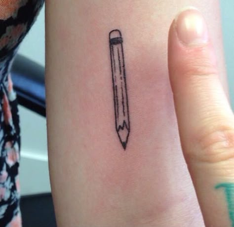 Pencil tattoo mini Teacher Tattoos, Pencil Tattoo, Tattoo Catalog, Tattooed Teacher, Tattoo Mini, Harry Styles Tattoos, Pen Tattoo, Traditional Tattoo Sleeve, Just Ink