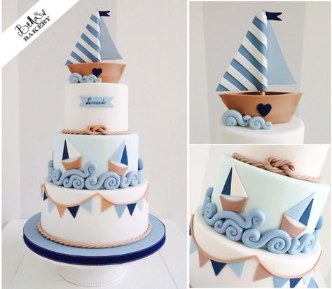 We love this cake - perfect for a #Babyshower #Christening or #1st Birthday Torturi Baby Shower, Boat Cake, Nautical Cake, Sea Cakes, Baby Boy Cakes, Nautical Style, Boy Birthday Cake, Novelty Cakes, Special Cake