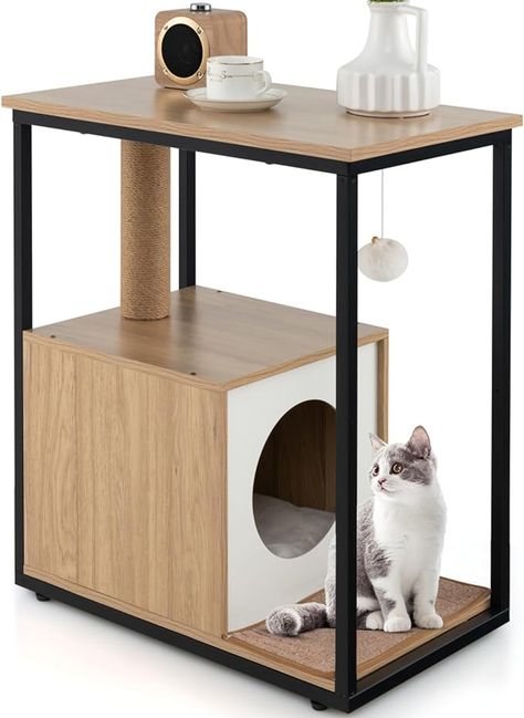 Maxmass Cat House Side Table, Wooden Kitten Tower with Condo, Detachable Cushion, Scratching Post & Mat and Anti-Tipping Kit, Cats Furniture End Table for Living Room Bedroom (Natural, 60x36x66cm) : Amazon.co.uk: Pet Supplies Condo Furniture, Cat Condo, Scratching Post, Cat Furniture, Cat House, End Table, All In One, Side Table, Living Room