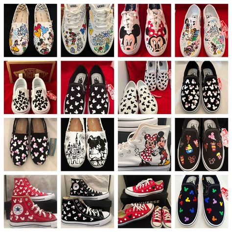 Disney Shoes Diy, Painted Disney Shoes, Minnie Shoes, Disney Painted Shoes, Mickey Shoes, Mickey Mouse Shoes, Color Converse, Minnie Mouse Shoes, Red Converse