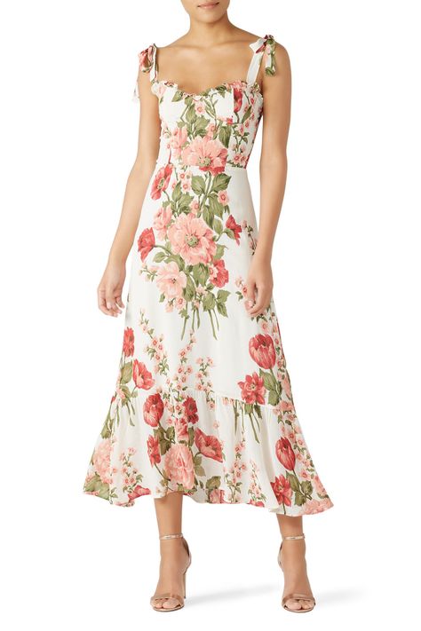 Rent Nikita Dress by Reformation for $40 - $50 only at Rent the Runway. Reformation Nikita Dress, Rent Dresses, Trumpet Skirt, Reformation Dress, Floral Print Midi Dress, Rent The Runway, Reformation Dresses, Chiffon Ruffle, Dresses Uk