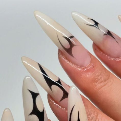 BIBBI NAILS ★ LONDON on Instagram: "𝔥𝔶𝔭𝔢𝔯 𝔯𝔢𝔞𝔩𝔦𝔰𝔱𝔦𝔠 𝔫𝔞𝔱𝔲𝔯𝔞𝔩 𝔢𝔵𝔱𝔢𝔫𝔰𝔦𝔬𝔫𝔰

★ Gel-x with tribal airbrush stencil flash for Evie’s set from last month using @the_gelbottle_inc polish and @apresnailofficial airbrush for the natural French, long almond tips and @oneair_professional black airbrush for the stencils ★

#londonnails #londonnailtech #eastlondonnails #thegelbottle #tgb #londonnailartist #gel-x #gelxnails #apresgelx #airbrushnails #hyperrealisticnails #tribalnails #tribalnailart" Hyper Realistic Nails, Almond Tips, Natural Extensions, Nails London, Long Almond, Nail Stencils, Airbrush Nails, London Nails, Last Month