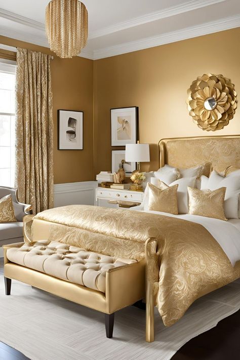 Bedroom Color Scheme Ideas, Gold Bedroom Ideas, Layered Bedding, Fall Bedroom Ideas, Stylish Bedroom Design, Cozy Fall Bedroom, Luxury Living Room Decor, Classy Living Room, Inspired Bedroom