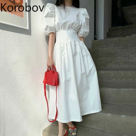 Casual Chique, Elegant Dresses For Women, Vestidos Vintage, Summer Chic, Puff Sleeve Dresses, Casual Stylish, Sweater Dress Midi, Puffed Sleeves Dress, Vestido Casual