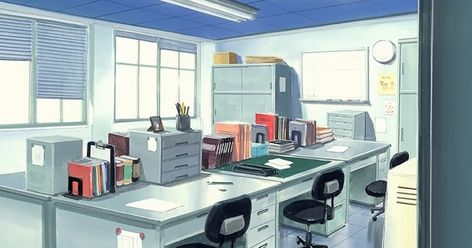 A collection of amazing Anime Landscapes, Sceneries and Backgrounds. Office Anime Background, Office Anime, Office Room Ideas, Anime Office, Cubicle Office, Japanese Office, Background Edit, Teachers Office, Teachers Room