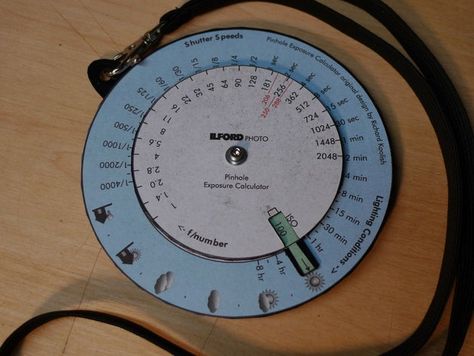 If you don't have (or use) a light meter, Richard Koolish's clever mechanical calculator can help you select an exposure time for tiny aperture (pinhole) cameras, which require lengthy exposure times. These disks are designed around Ilford's version:http://www.ilfordphoto.com/Webfiles/2011106152612113.pdf Which is attributed to Mr. Koolish, but freely downloadable (and included in the source files for this thing). ...but there are others:http://www.rahji.com/pdf/koolish.pdf http://static.f Diy Pinhole Camera, Photo Exposure, Exposure Calculator, Iso Photography, 2023 Photography, Mechanical Calculator, Manual Photography, Iso Settings, Small Printer