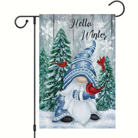 Hello Winter Gnome Garden Flag Double Sided Burlap Cardinals - Temu Snow Garden, Winter Yard, Flag Poles, Farmhouse Outdoor Decor, Christmas Garden Flag, Welcome Banner, Christmas Atmosphere, Christmas Garden, Hello Winter