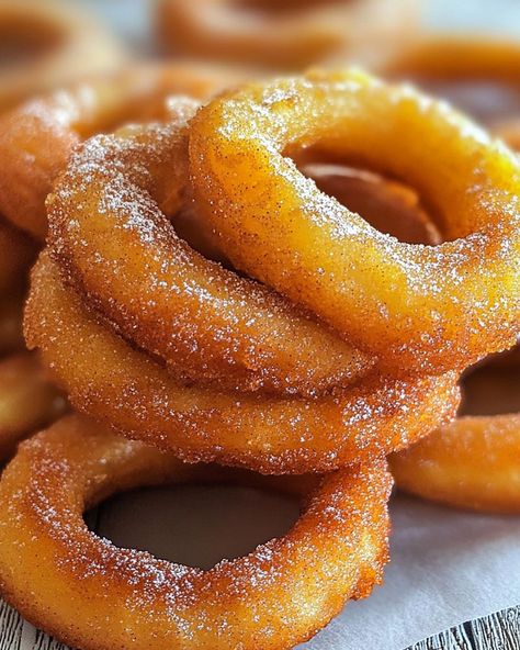 Fried Cinnamon Apple Rings – Kitchen Lap Cinnamon Apple Rings Air Fryer, Fried Cinnamon Apple Rings, Apple Rings Recipe, Fried Apple Rings, Cinnamon Apple Rings, Biscuits Homemade, Fried Apple, Apple Rings, Apple Fritter