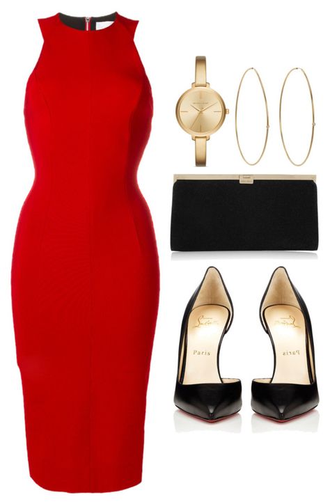 "Sin título #12967" by vany-alvarado ❤ liked on Polyvore featuring Victoria Beckham, Christian Louboutin, Jimmy Choo, Jennifer Meyer Jewelry and Michael Kors Red Bottom Outfits, Christmas Outfits Dressy, Bottom Outfits, Workwear Dresses, V Dress, Red Bottom, Special Clothes, Jennifer Meyer, Causual Outfits