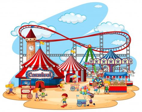 Fun fair theme park | Free Vector A Day In Theme Park Drawing, Theme Park Drawing, Theme Park Illustration, Children's Day School, Fair Theme, Circus Art, Boy Drawing, Fun Fair, Image Fun