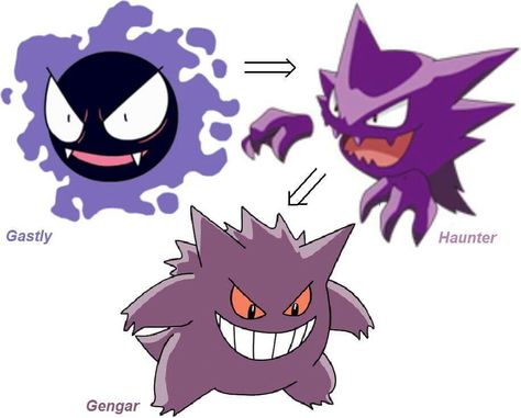 Gastly Evolution Ghastly Evolution, Gastly Evolution, Gengar Evolution, Gastly Pokemon, Haunter Pokemon, Pokemon Chart, Dark Type Pokemon, Evolution Tattoo, Evolution Art