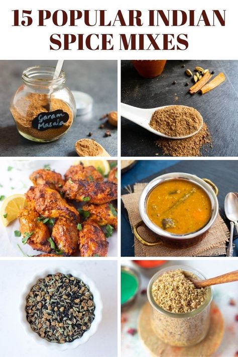 Collection of Indian Spice mixes Indian Spice Blend Recipes, Indian Spice Mix Recipes, Tandoori Spice Recipe, Indian Chick Pea Recipes, Indian Spices List, Indian Seasoning, Curry Spice Mix, Diy Spice Mix, Healthy Indian Food