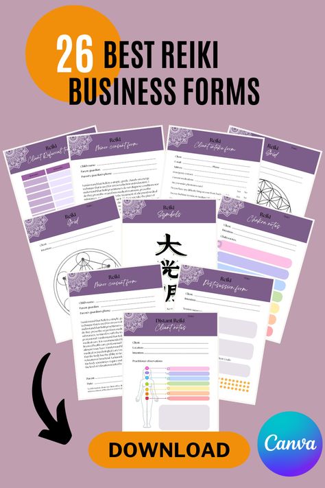 26 Reiki Business form bundle perfect for Reiki practitioners and Energy Healers.
Created with love, best for Reiki practitioners, Energy Healers, Massage Therapist or those who enjoy spirituality. Reiki Templates, Reiki Intake Form, Reiki Business Ideas, Reiki Room Ideas, Reiki Principles, Reiki Business, Reiki Room, Reiki Training, Reiki Practitioner