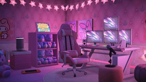 Acnh Gaming Room, Yoga Area, Acnh Outfits, Pink Island, Pink Games, Island Theme, Animal Crossing Villagers, New Animal Crossing, Ranch Style Homes