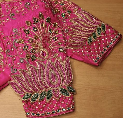 Aari Work Blouse, 3d Embroidery, Lotus Design, Bridal Blouse, Hand Embroidery Design Patterns, Blouse Work, The Lotus, Embroidery Blouse Designs, Aari Work