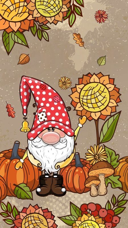 Fall Gnomes Wallpaper, Gnomes Wallpaper Iphone, Gnomes Wallpaper, Emoji Sayings, Thanksgiving Gnomes, Gnome Wallpaper, Gnome Art, Pic Video, Gnome Paint