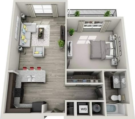 Hotel Room Design Plan, Small Apartment Layout, Small Apartment Plans, Small House Blueprints, One Bedroom House, Dream House Design, Small House Layout, House Floor Design, Small House Floor Plans