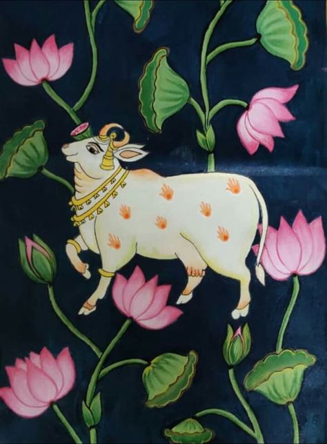 Cow Madhubani Painting, Pichwai Drawing, Pichwai Background, Pichwai Paintings Cows, Pichwai Paintings Motifs, Pichwai Art Paintings, Pichwai Cow Painting, Pichwai Motifs, Pichwai Cow