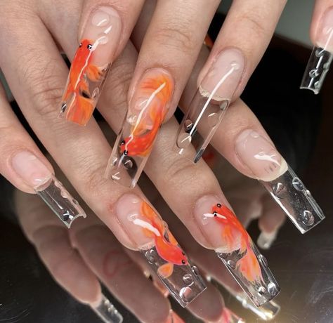 Aquarium Nails, Nail Design Glitter, Gothic Nails, Dope Nail Designs, Exotic Nails, October 2, Fire Nails, Dream Nails, Funky Nails