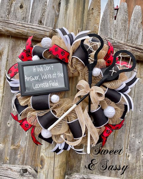 Lacrosse Wreath Front Doors, Lacrosse Party, Lacrosse Mom, Lacrosse Girls, Varsity Letter, Graduation Party Planning, Lacrosse, Front Door Decor, Graduation Party