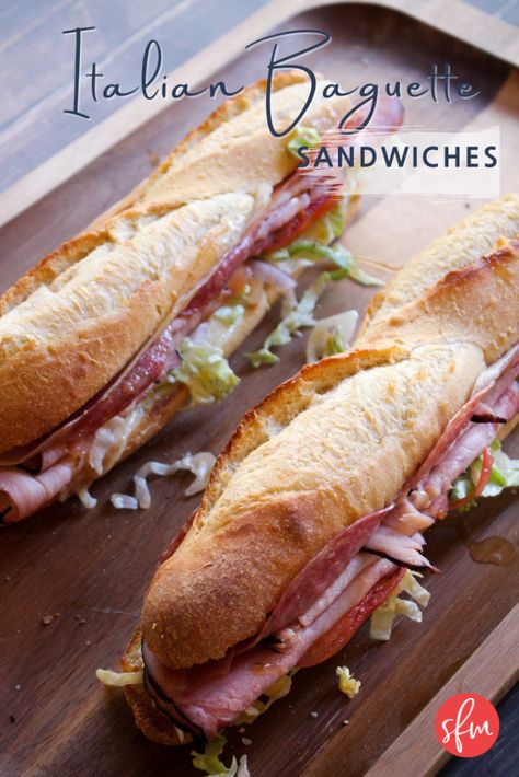 Sandwich With Baguette, Easy Italian Sandwiches, Baguette Sandwiches Ideas, Baguette Lunch Ideas, Healthy Baguette Sandwiches, Baguette Meal Ideas, Best Baguette Sandwiches, Recipes Using Baguettes, Italian Baguette Sandwich