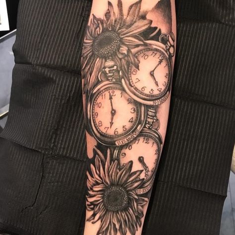 Pocket Watch With Flowers Tattoo, Birth Flower And Clock Tattoo, Stopwatch Tattoo Women, Clock Tattoo For Kids Births, Feminine Clock Tattoo Design, Sunflower And Clock Tattoo, Tattoos For Kids Dad, Time Stood Still Tattoo, Clock Tattoo Design Births Women