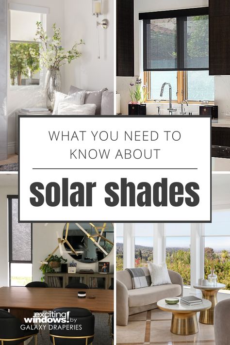 Solar shades are incredibly popular window covering options for many reasons, but they come with some caveats that are important to understand. Learn what you need to know about solar shades (sometimes called sun shades) for your home! Black Solar Blinds, Black Solar Shades, Solar Blinds For Windows, Sun Blocking Window Treatments, Solar Shades Living Room, Popular Window Coverings, Solar Shades Windows, Arch Exterior, Large Window Treatments