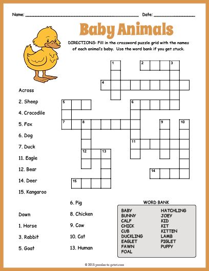 Have fun reviewing baby animals with this engaging printable crossword puzzle featuring 18 different babies and their parents. Animal Crossword, Sight Word Crossword Puzzles, Kids Crossword Puzzles, Crossword Puzzle Games, Word Puzzles For Kids, Printable Crossword Puzzles, Math Riddles, Crossword Puzzles, Learning English For Kids