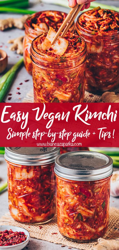 Vegan Kimchi Recipe, Vegetarian Kimchi, Vegan Kimchi, Fermented Kimchi, Chinese Kool, Korean Side Dishes, Fermented Cabbage, Kimchi Recipe, Fermentation Recipes