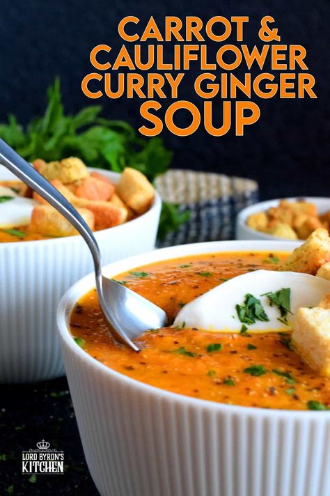 Cauliflower Curry Soup, Roasted Carrot, Ginger Soup, Pureed Soup, Cauliflower Curry, Curry Soup, Cauliflower Soup, Easy Soups, Roasted Carrots