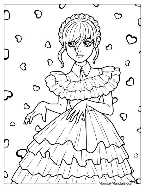 Addams Family Coloring Pages, Wednesday Addams Painting, Family Coloring Pages For Kids, Wednesday Addams Coloring Pages, Wednesday Coloring Pages, Wednesday Painting, Wednesday Addams Drawing, Baddie Coloring Pages, Wednesday Drawing