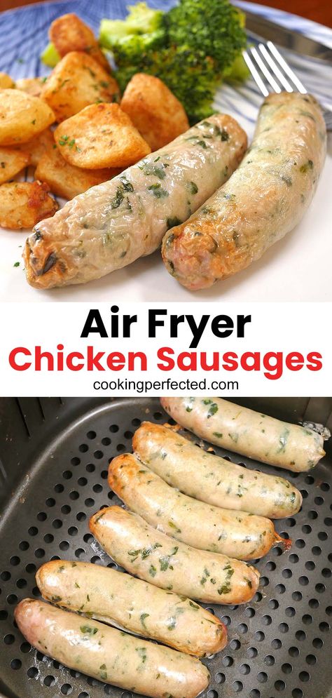 Airfryer Chicken Sausage, Air Fry Turkey Sausage, Air Fry Chicken Sausage, Chicken Apple Sausage Air Fryer, Air Fryer Chicken Sausage And Veggies, Ww Chicken Sausage Recipes, Chicken Sausage In Air Fryer, High Protein Chicken Sausage Recipes, Chicken Sausages Recipe