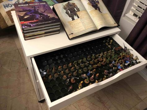 Warhammer Bases, Hobby Organization, Dnd Room, Ikea Alex Drawers, Alex Drawer, Dnd Mini, Dnd Minis, Board Game Storage, Ikea Alex