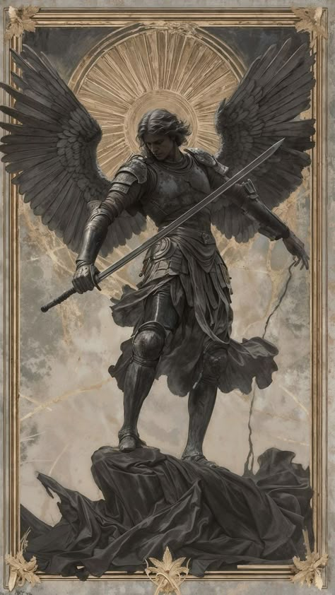 Archangel Tattoo, Biblical Artwork, Dark Fantasy Artwork, Heaven Art, Ange Demon, San Michele, Poster Aesthetic, Biblical Art, Archangel Michael