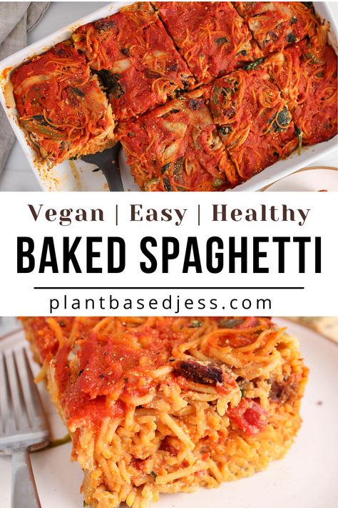 View on a vegan baked spaghetti dish. Baked Spaghetti Dairy Free, Vegan Baked Spaghetti Recipe, Dairy Free Baked Spaghetti, Vegan Spaghetti Recipes, Dairy Free Spaghetti, Recipe Using Spaghetti Sauce, Vegan Baked Spaghetti, Baked Spagetti, Tofu Cream