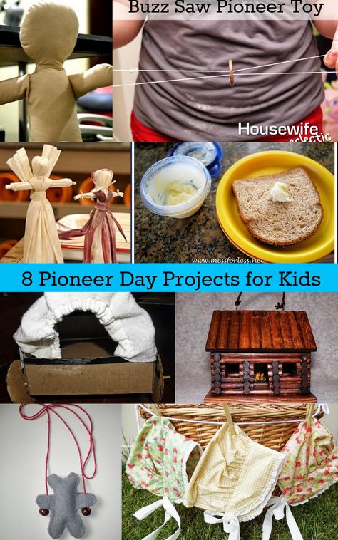 Housewife Eclectic: 8 Pioneer Day Projects for Kids Pioneer Christmas Crafts For Kids, Pioneer Activity Day Ideas, Pioneer Day Games For Kids, Oregon Trail Crafts, Pioneer Homeschool Activities, Pioneer Toys To Make, Playful Pioneers Curriculum, Little House On The Prairie Activities, Pioneer Christmas