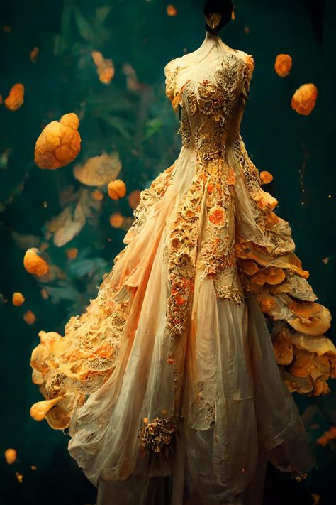 Mushroom Formal Fantasy Dress Mushroom Gown, Mushrooms Outfit, Nature Inspired Dress, Fantasy Dresses, Fantasy Gowns, Fairytale Dress, Fantasy Costumes, Fantasy Dress, 판타지 아트