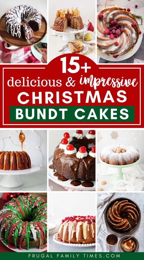 These are the BEST Christmas bundt cake recipes! Here are the perfect delicious and impressive Christmas dessert ideas for your party or even just a yummy treat after dinner! With all of your favorite holiday flavors like gingerbread, peppermint mocha, eggnog, hot chocolate and so much more, there is a holiday bundt cake recipe here that everyone will love! Christmas Bundt Cakes, Impressive Christmas Dessert, Holiday Crockpot, Christmas Bundt Cake Recipes, Eggnog Hot Chocolate, Christmas Dessert Ideas, Christmas Bundt Cake, Easy Christmas Cake Recipe, Bundt Cake Recipes