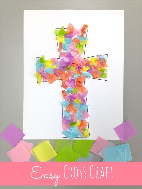 easy cross craft at happyhomefairy.com - only 3 supplies! Easter Activities For Preschool, Happy Home Fairy, Easter Preschool, Cross Crafts, Vbs Crafts, Easy Cross, Church Crafts, Easter Art, Preschool Activity