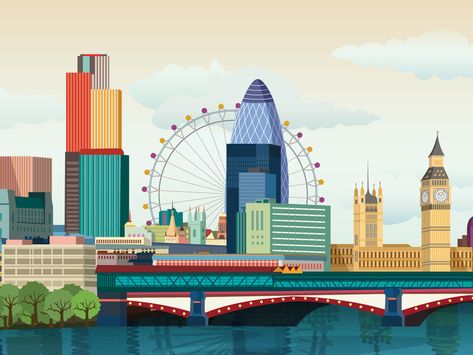 London Buildings Illustration, London Illustration, Wanderlust Decor, London Buildings, House Cartoon, Building Illustration, Map Graphic, Uk City, Faceless Portrait