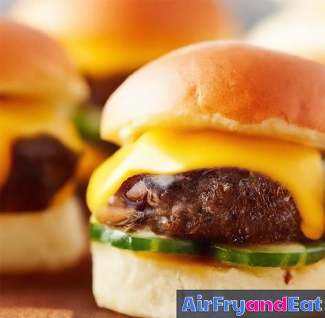 Air Fryer Sliders: The Best Recipe (Easy) | AirFryAndEat Airfryer Sliders, Hamburger Sliders In Air Fryer, Air Fryer Hamburger Sliders, Air Fryer Sliders Recipes, Sliders Air Fryer, Air Fryer Sliders, Sliders Recipes Hamburger, Ground Beef Sliders, Hamburger Sliders