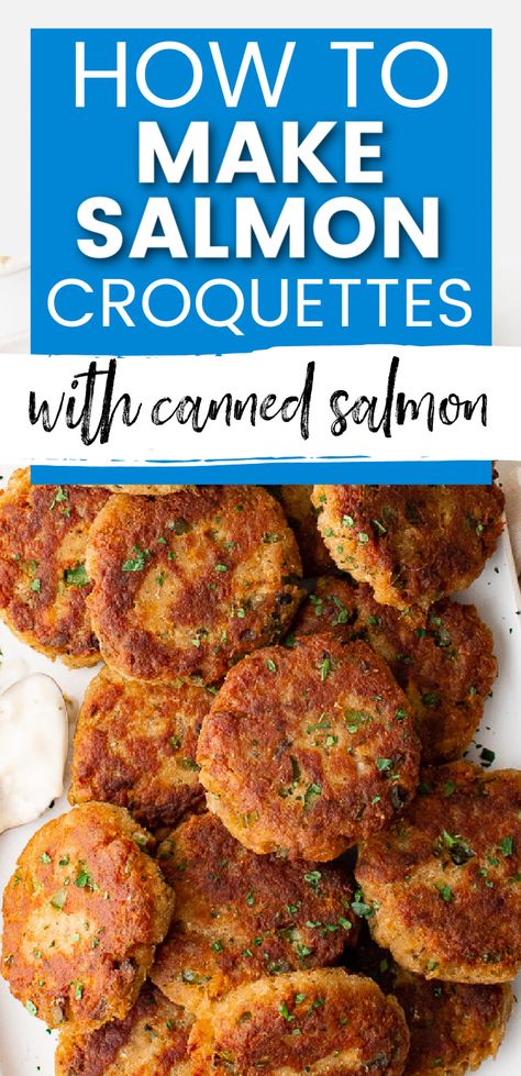 Southern salmon patties on a platter. Salmon Croquettes Recipe, Canned Salmon Recipes, Croquettes Recipe, Salmon Croquettes, Canned Salmon, Salmon Patties Recipe, Nutritional Information, Fried Salmon, Salmon Cakes